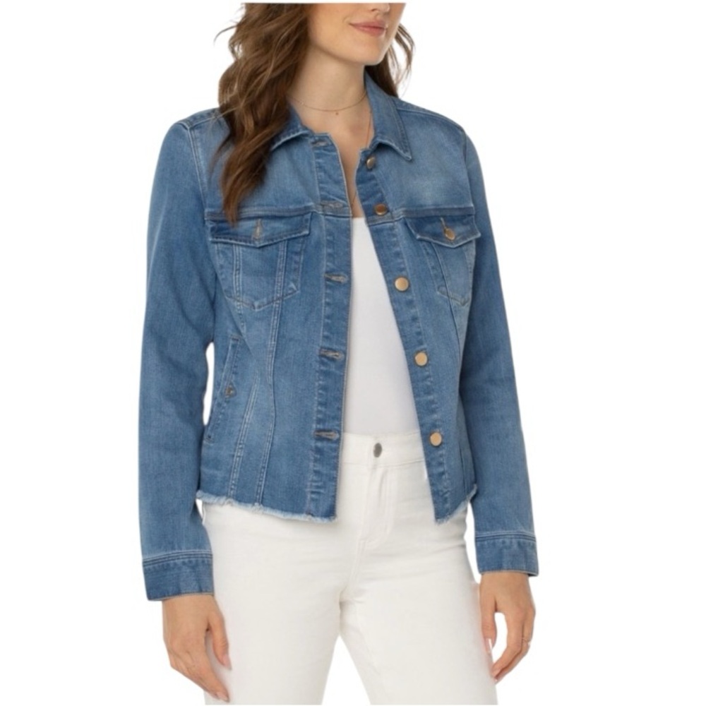 NWT Liverpool Women’s‎ Classic Jean Jacket with Fray in Birch Bay Fall Stretch